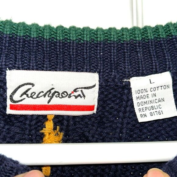 Checkpoint Vintage 90's Cable Knit Crew-neck Sweater Men's Size Large #N1636 - Picture 4 of 6
